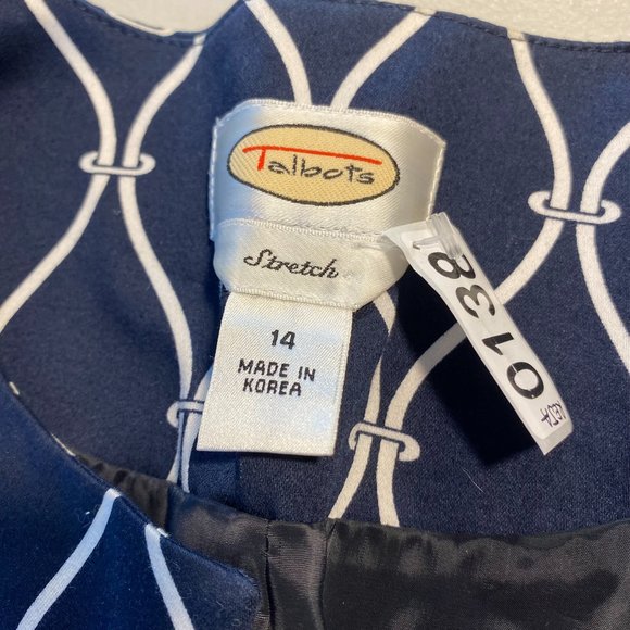 Talbots Stretch Lined Suit Jacket Navy/White Pattern Womens Size 14 - Picture 3 of 5